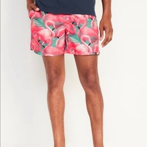 NWT Old Navy Mens 5” Swim Trunks Pink Flamingos Tropical Print Sz 3XL